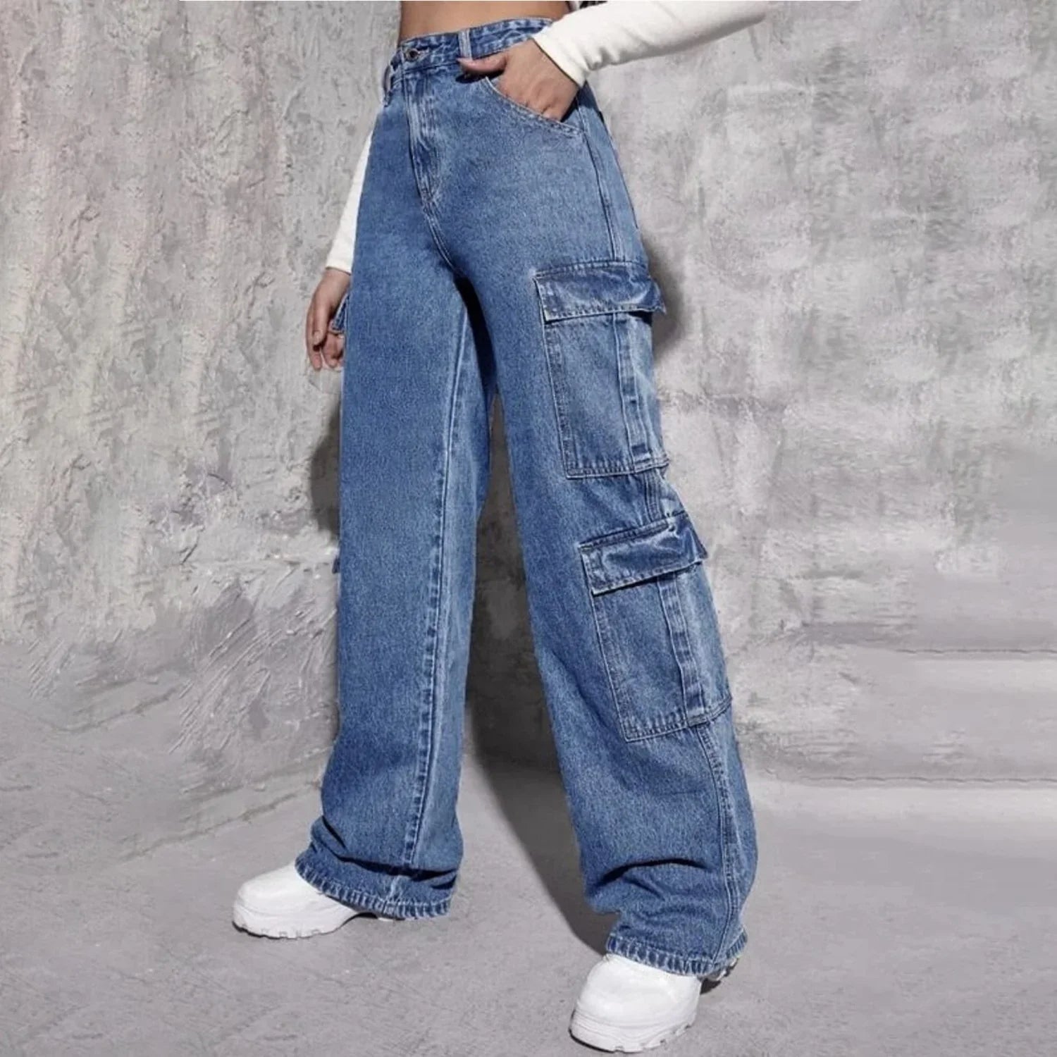 بنطلون جينز كارغو نسائي أنيق مع 8 جيوب - 6680#