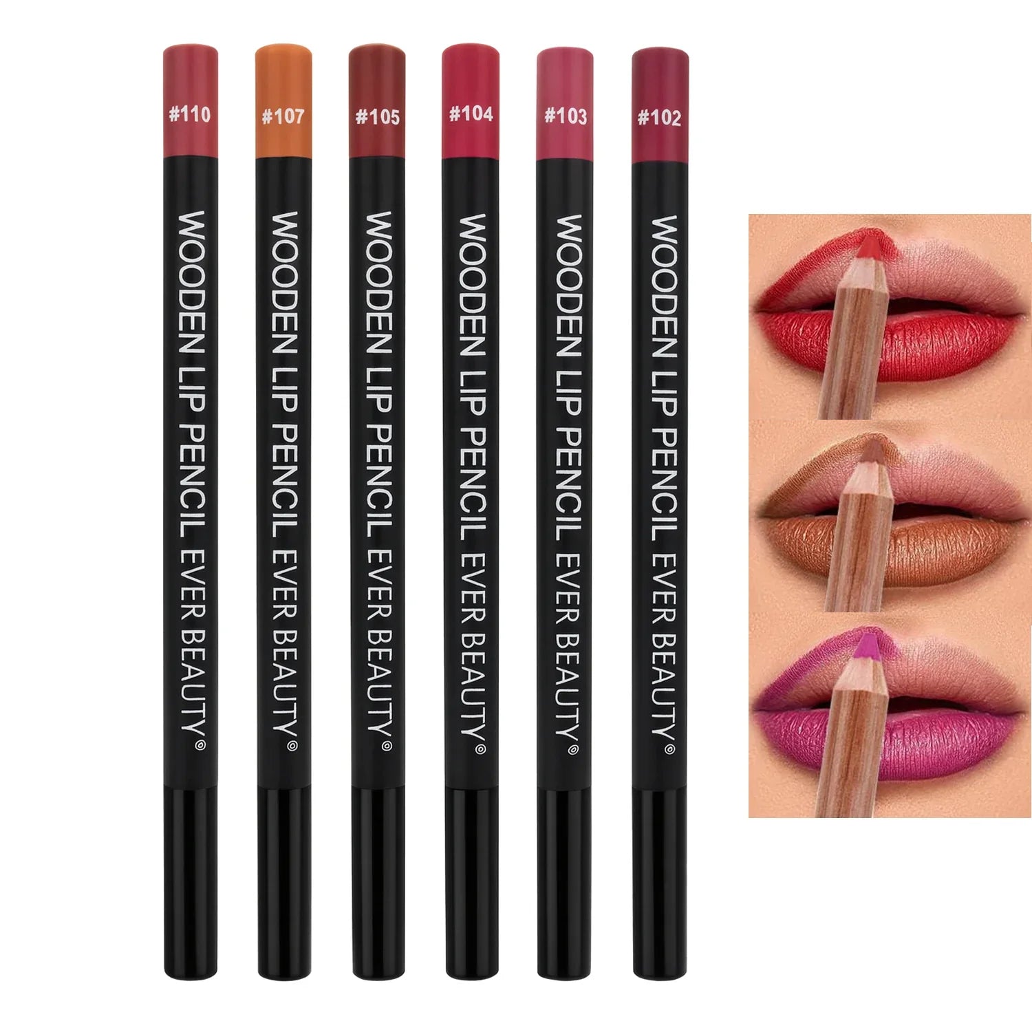 Ever Beauty Super Matte Wooden Lip Pencil 6Pcs - 2.8g
