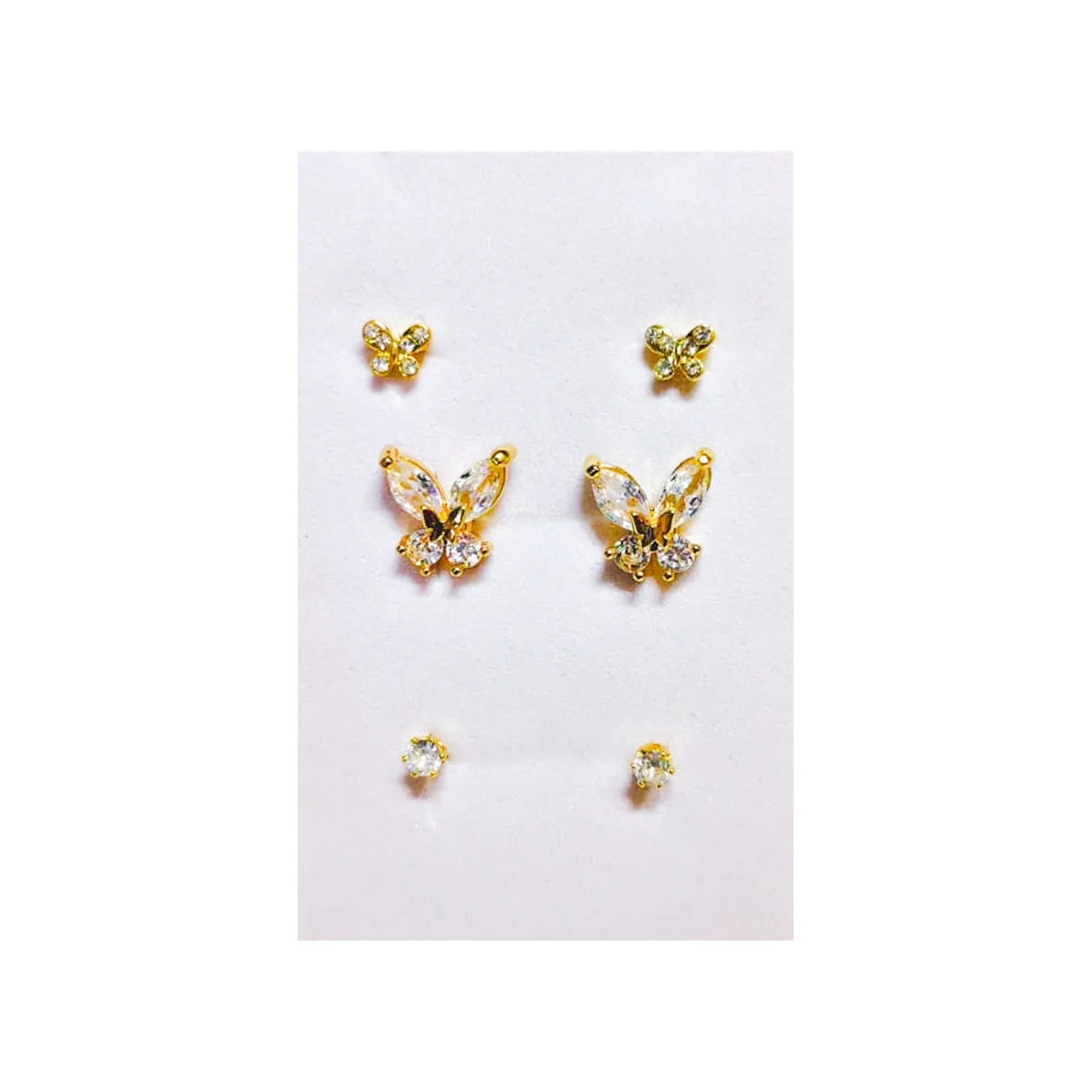 Golden Stainless Steel Korean Style Stud Earrings 3 Pairs - 104