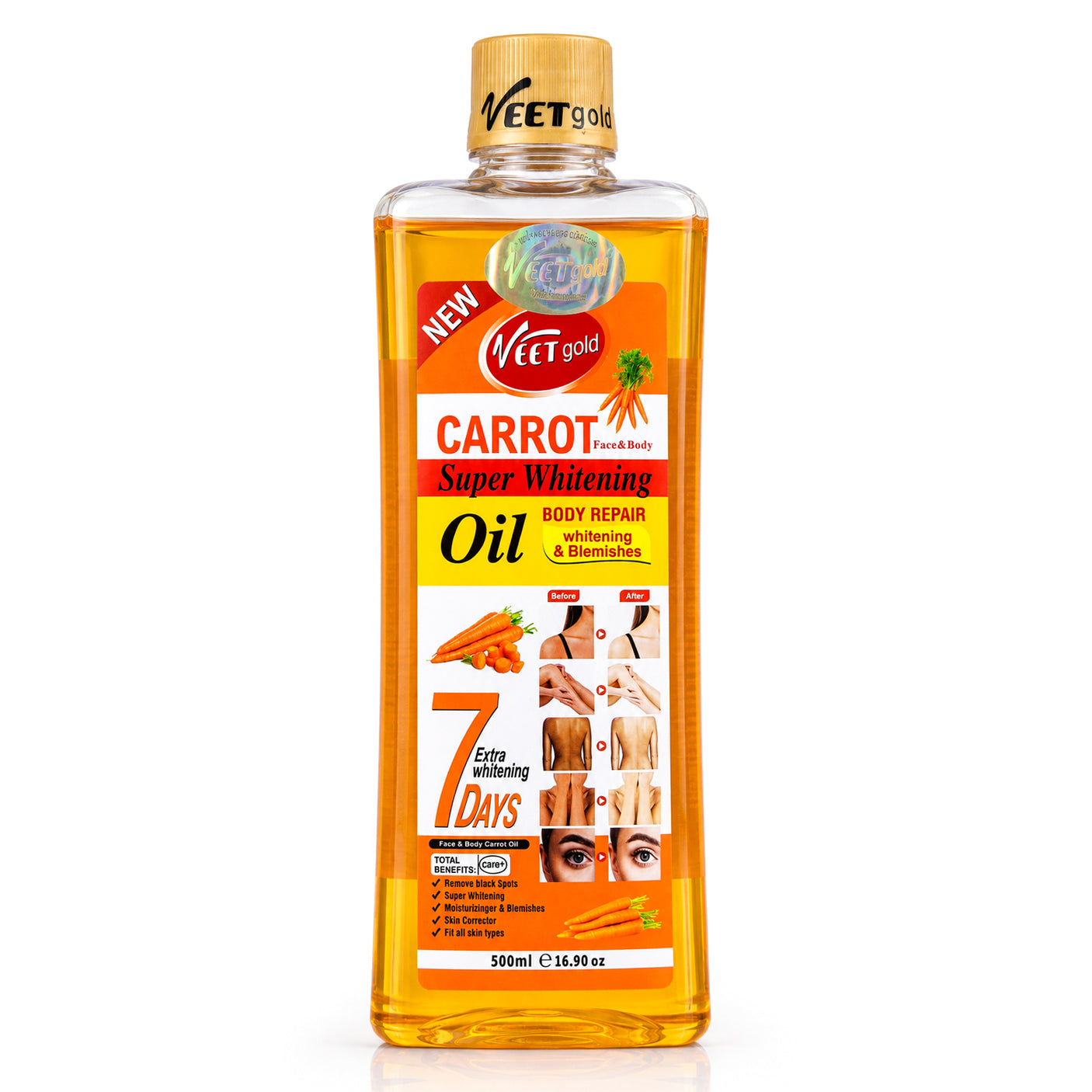 Veet Gold Carrot Super Brightening Face & Body Oil - 500ml