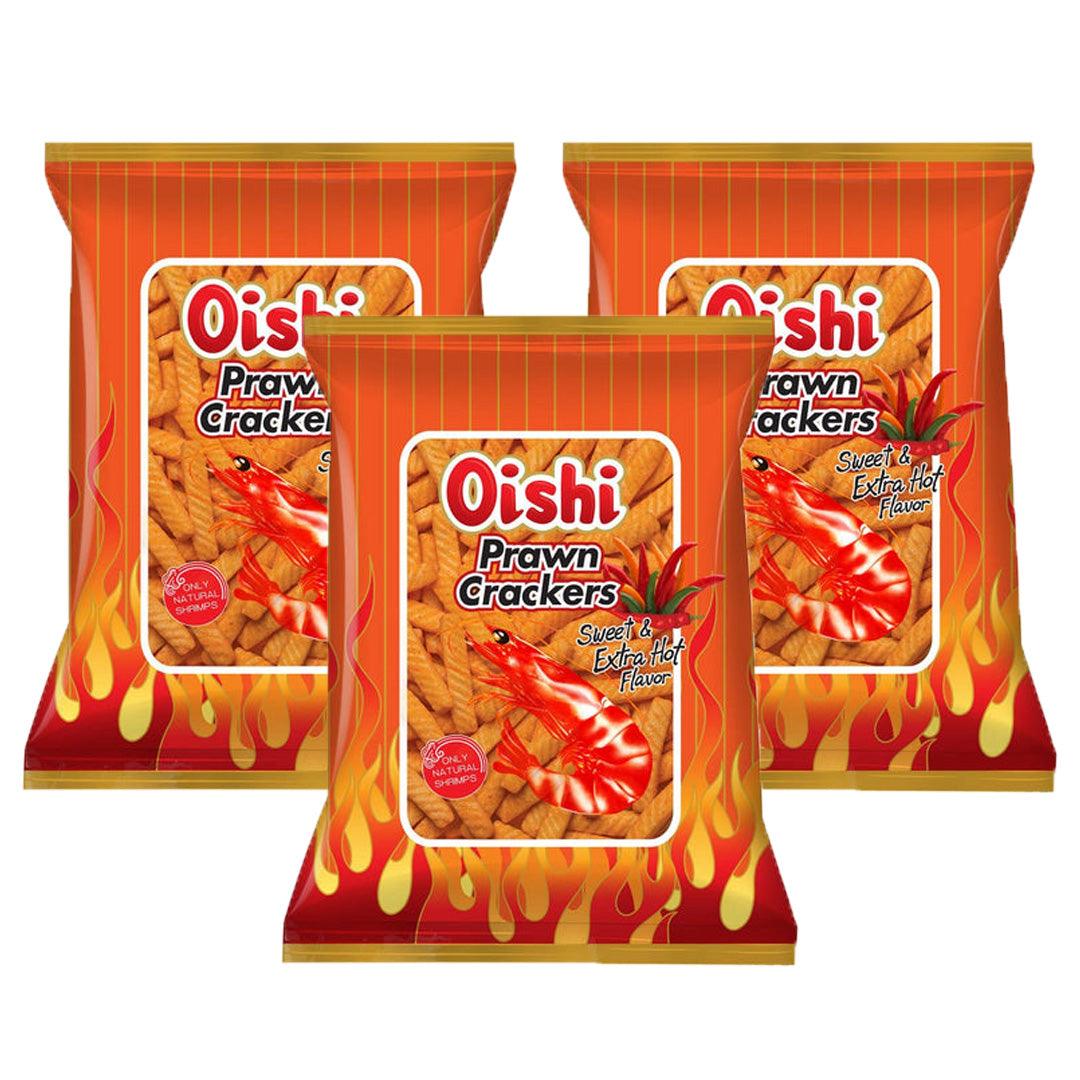 Oishi Prawn Crackers Sweet & Extra Hot Flavor - 90g (2+1) Offer