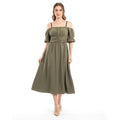 Women's Off-Shoulder Midi Dress with Puff Sleeves