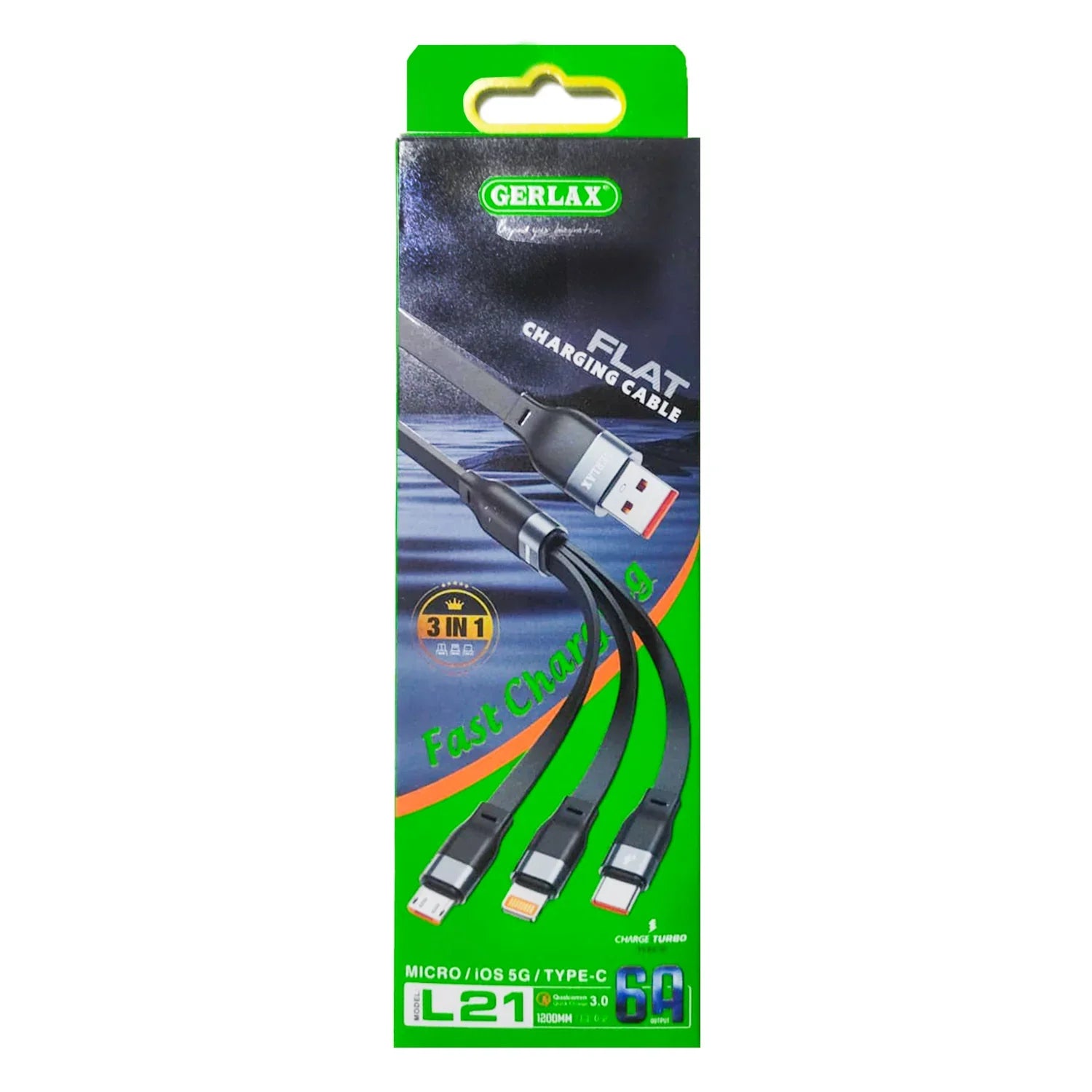 Gerlax 3 IN 1 6A Flat Charging Cable - L21