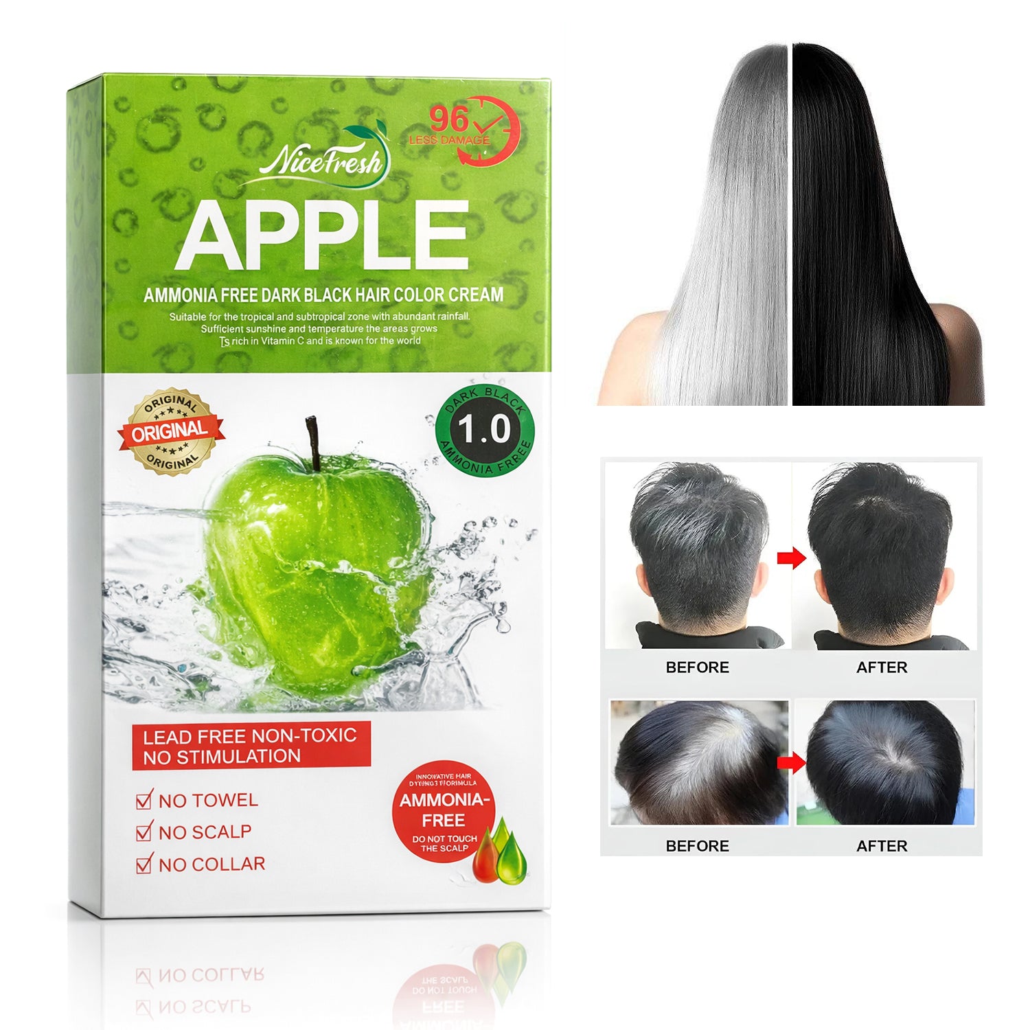 Nice Fresh Ammonia Free Dark Black Hair Cream 1.0 - 500ml+500ml