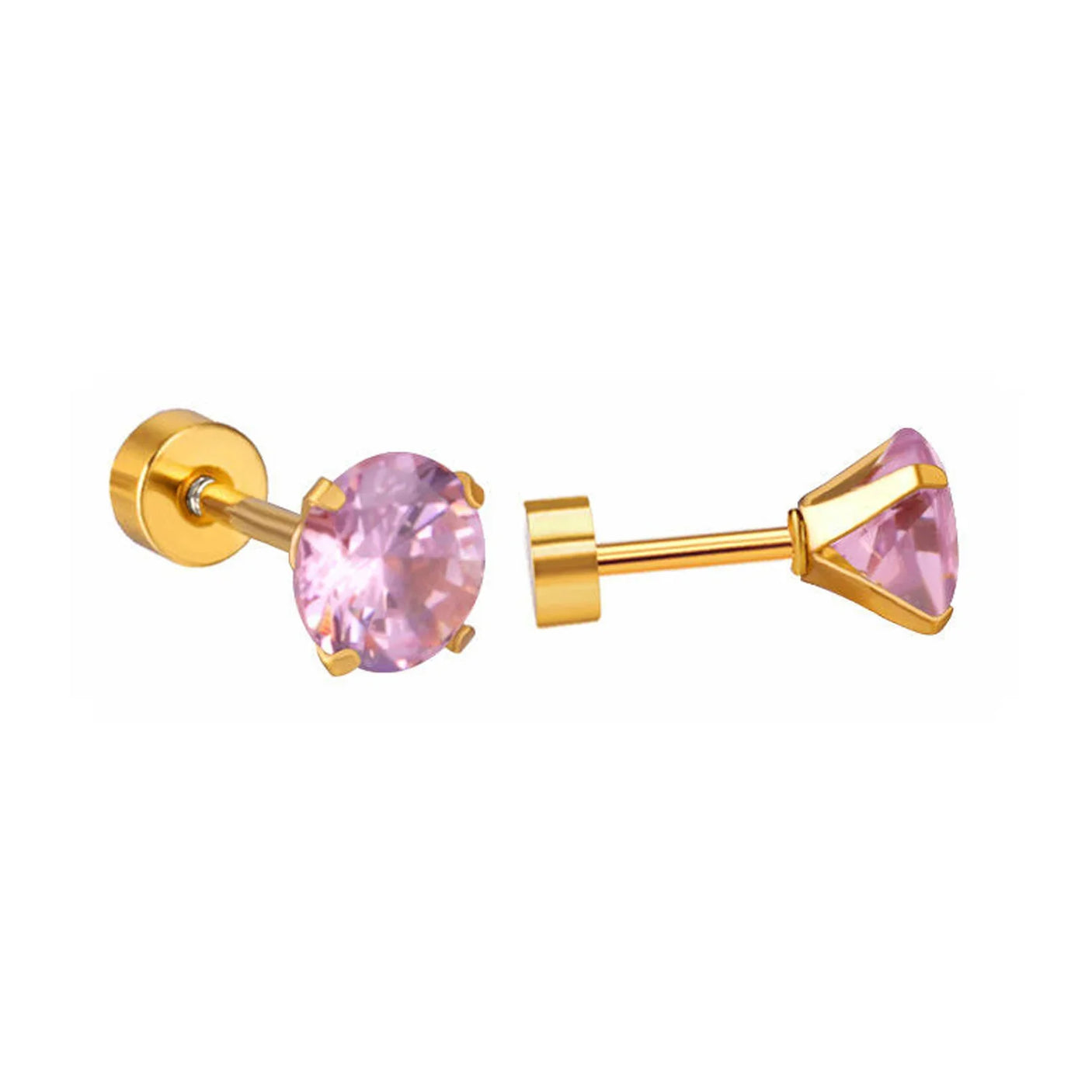 Golden Stainless Steel Shiny Design Stud Earrings - 122