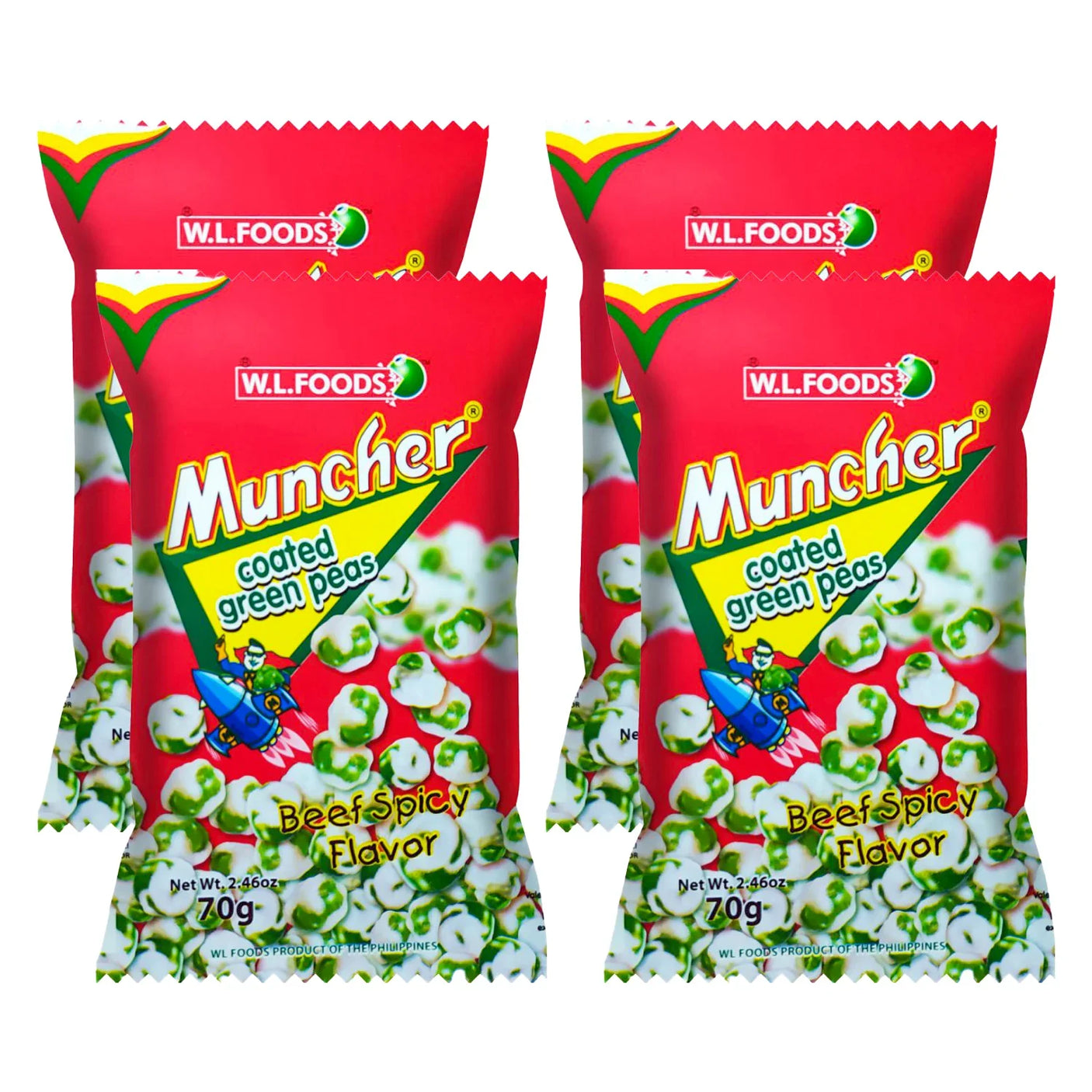WL Foods Muncher Coated Green Peas Spicy Beef flavor 70g × 4Pcs (Offer)