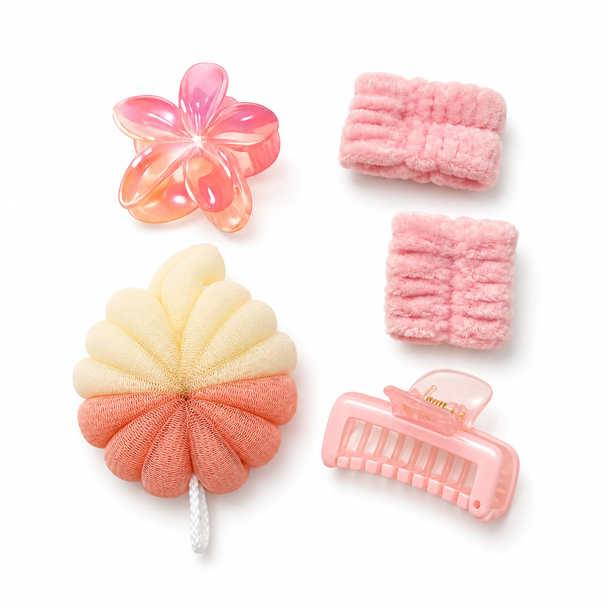 PINK KEY Spa Headband Wristbands & Claw Clip Kit - PC9485