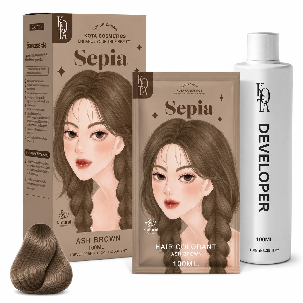 Kota Cosmetics Sepia Thailand Hair Color Ash Brown - 100ml + 100ml
