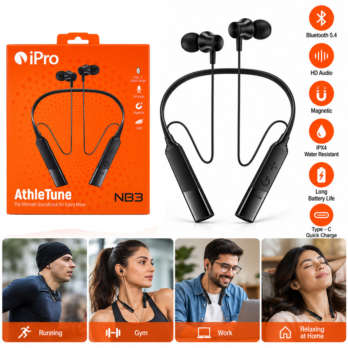 iPro Bluetooth Wireless Neckband Earphones - NB3