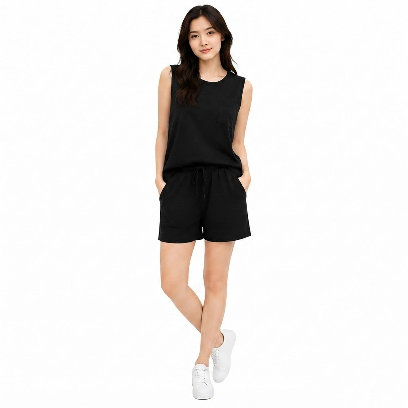 Two-Piece Sleeveless Tank Top and Shorts Loungewear Set