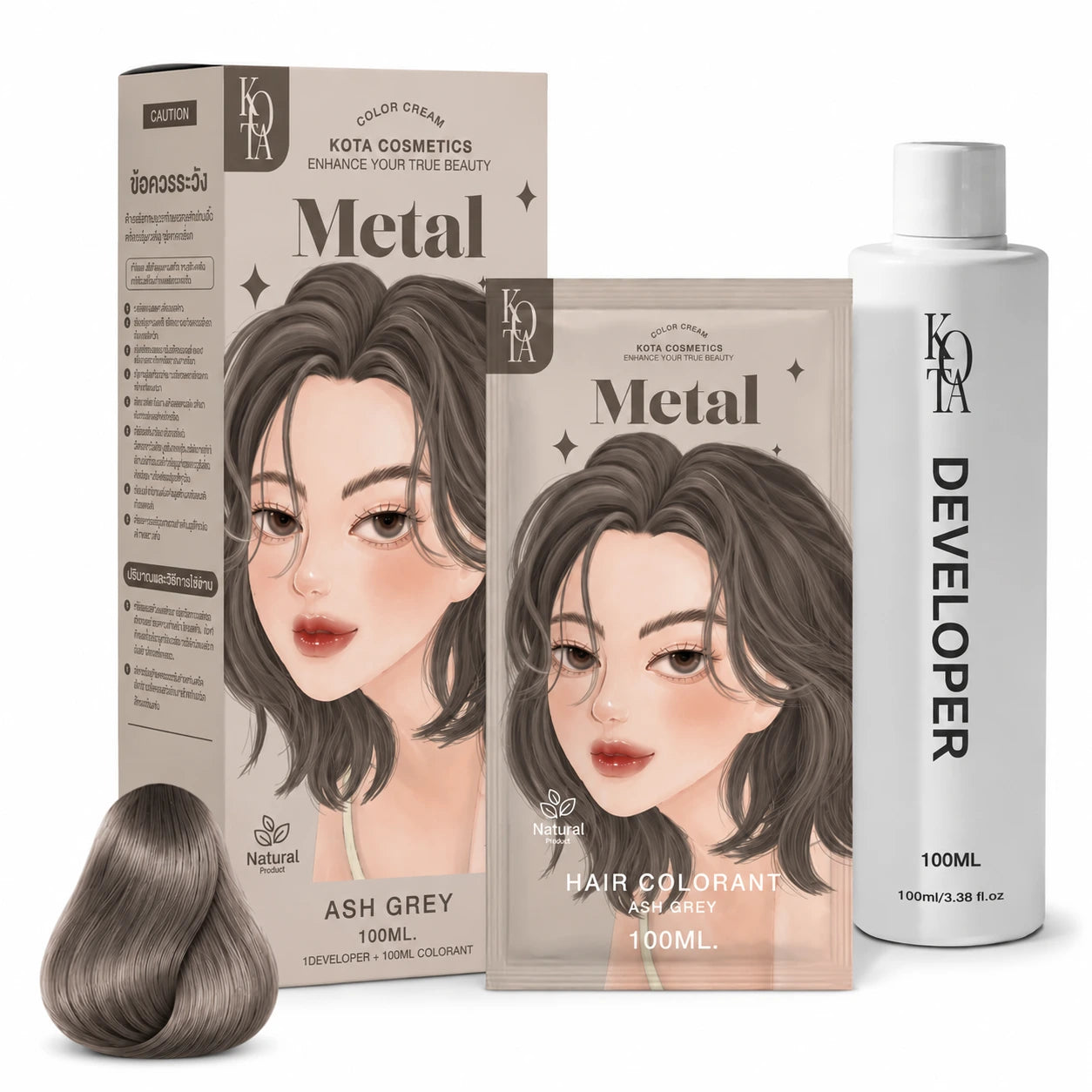 Kota Cosmetics Metal Thailand Hair Color Ash Grey - 100ml + 100ml