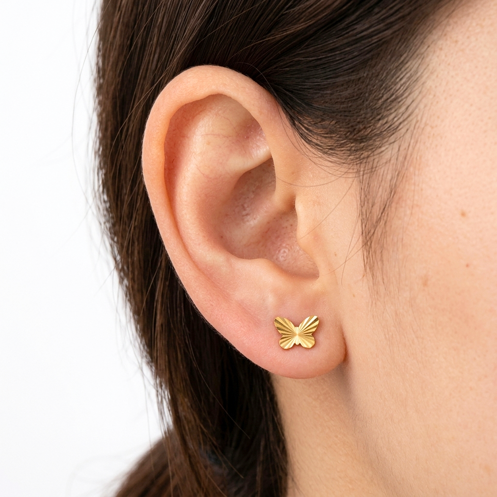 Golden Stainless Steel Butterfly Design Stud Earrings - 118