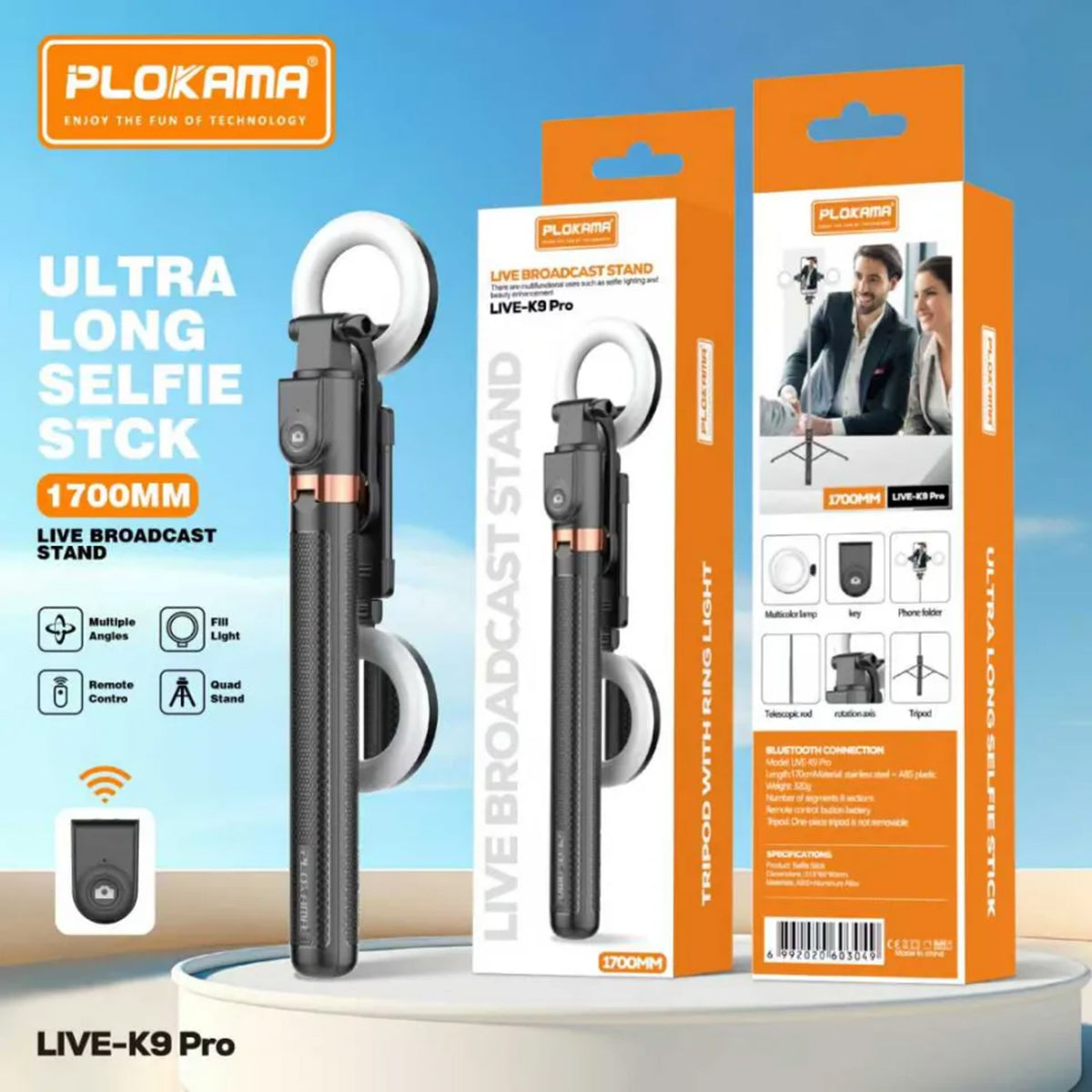 Plokama  Broadcast Stand with Ring Light & Phone Holder - Live-K9Pro