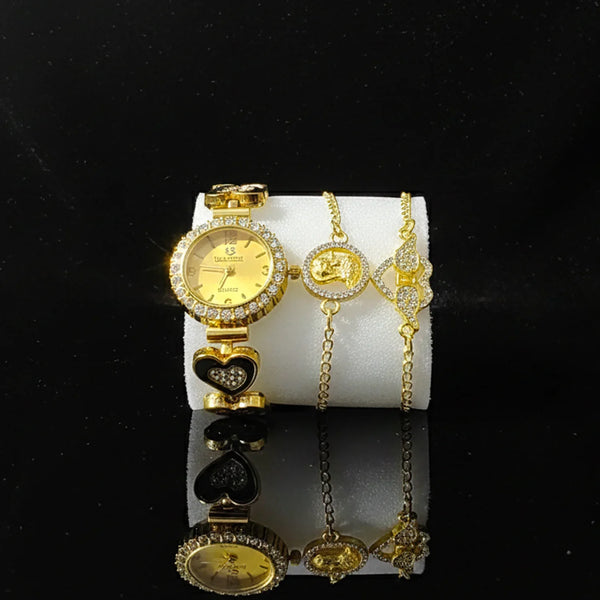Women’s Crystal Studded Gold Watch with 2 Matching Bracelets - WB28