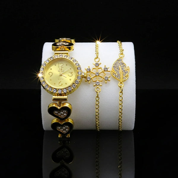 Women’s Crystal Studded Gold Watch with 2 Matching Bracelets - WB30