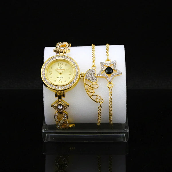Women’s Crystal Studded Gold Watch with 2 Matching Bracelets - WB31