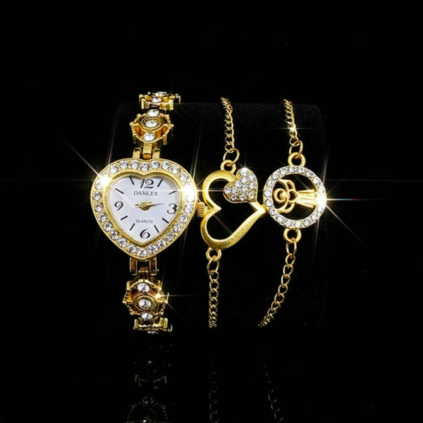 Women’s Crystal Studded Gold Watch with 2 Matching Bracelets - WB40