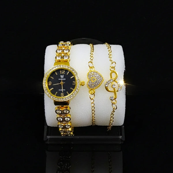 Women’s Crystal Studded Gold Watch with 2 Matching Bracelets - WB44