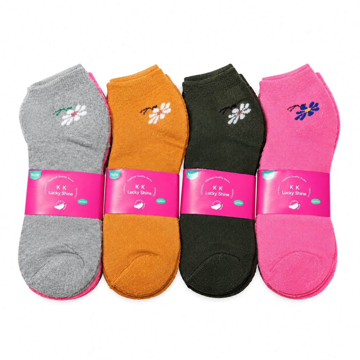 Colorful Flower Design Ankle Socks - 3 Pairs (SR-5)