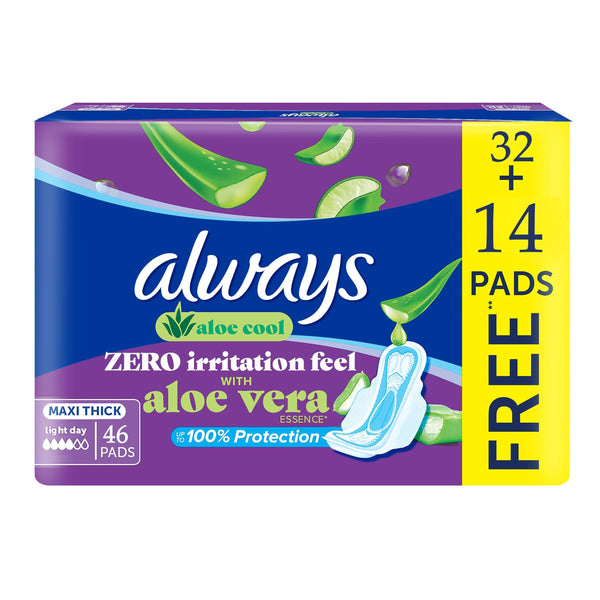 Always Aloe Vera Zero Irritation Feel Maxi Thick Large Sanitary Pads - 46 Pads - Pinoyhyper