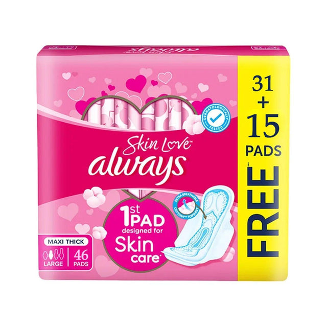 Always Skin Love Soft Maxi Thick Large Sanitary Pads With Wings 46 Pcs - Pinoyhyper