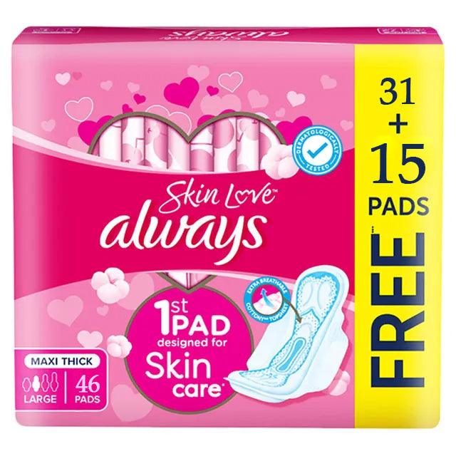 Always Skin Love Soft Maxi Thick Large Sanitary Pads With Wings 46 Pcs - Pinoyhyper