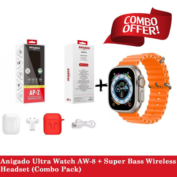 Anigado Ultra Watch AW-8 + Super Bass Wireless Headset (Combo Pack) - Pinoyhyper