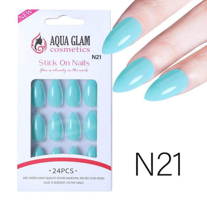 Aqua Glam Nails - Ready to Stick (N Series) - 24 Pcs - Pinoyhyper