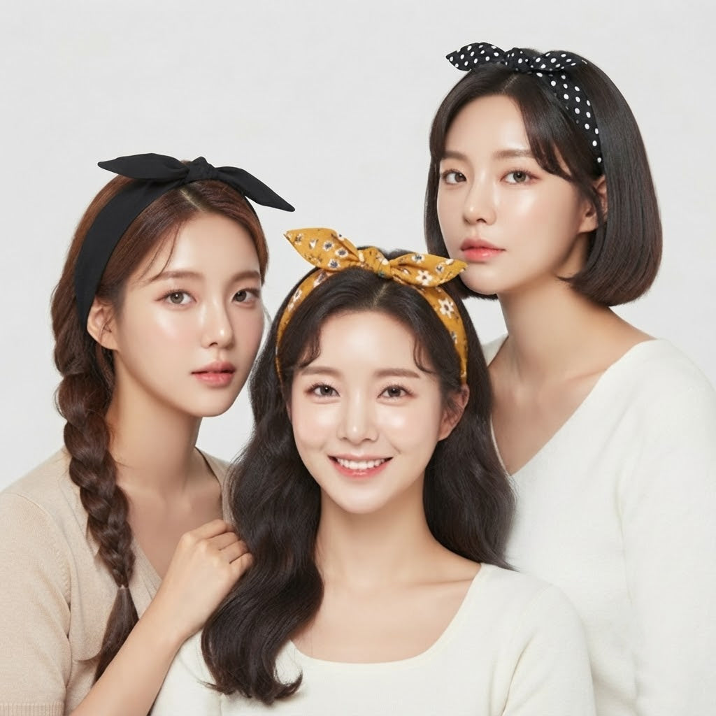 Bunny Ears Retro Hair Scarf - 3Pcs (Assorted Color)