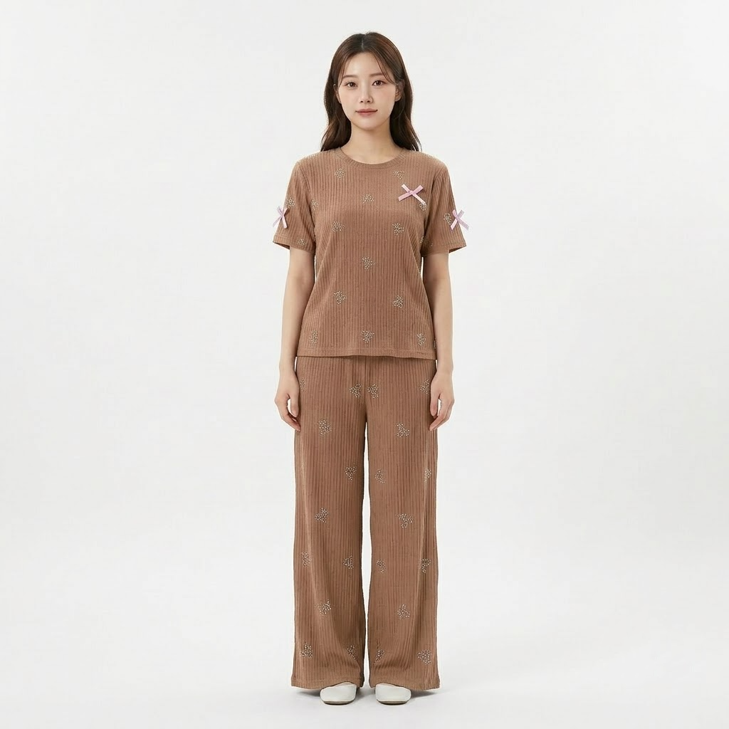 Women’s Stone Work Pajama 2pcs Set - KR032