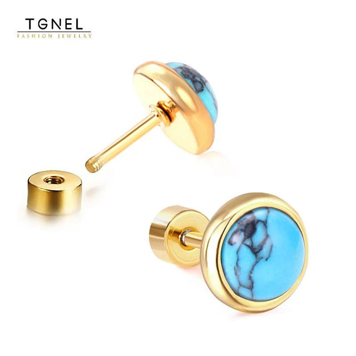 Blue Crackle Stone Screw Stud Earrings for Women - Small Size - Pinoyhyper