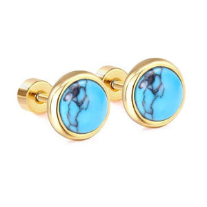 Blue Crackle Stone Screw Stud Earrings for Women - Small Size - Pinoyhyper