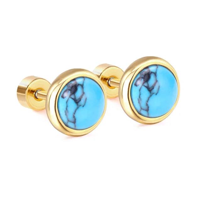 Blue Crackle Stone Screw Stud Earrings for Women - Small Size - Pinoyhyper