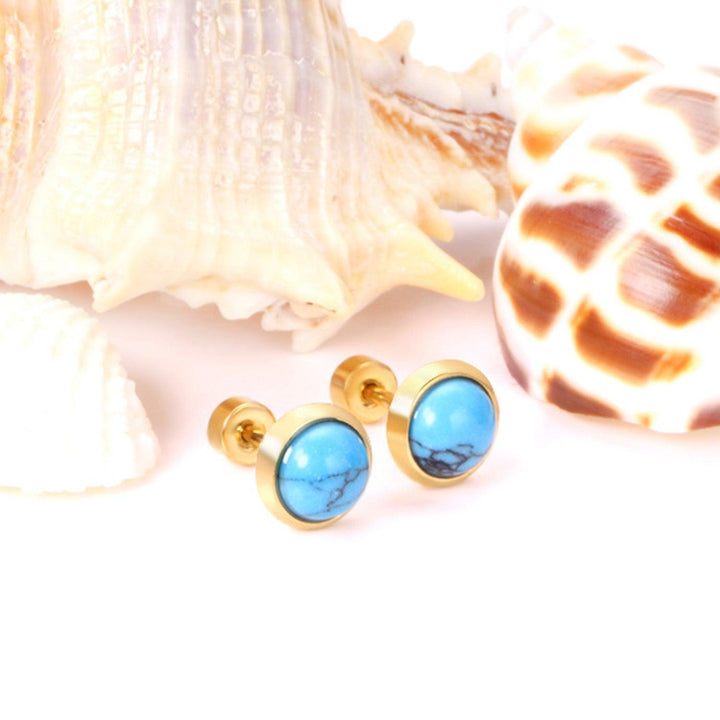 Blue Crackle Stone Screw Stud Earrings for Women - Small Size - Pinoyhyper