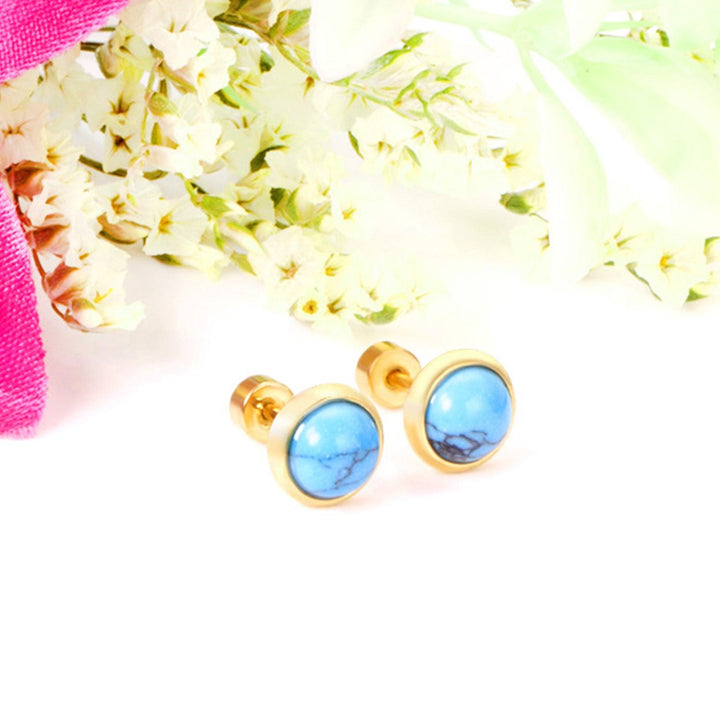 Blue Crackle Stone Screw Stud Earrings for Women - Small Size - Pinoyhyper