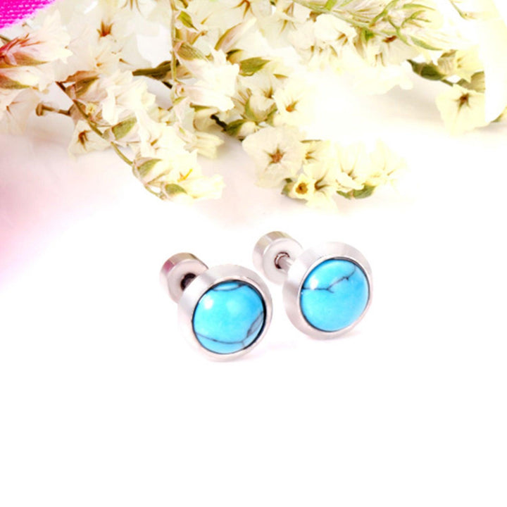 Blue Crackle Stone Screw Stud Earrings for Women - Small Size - Pinoyhyper