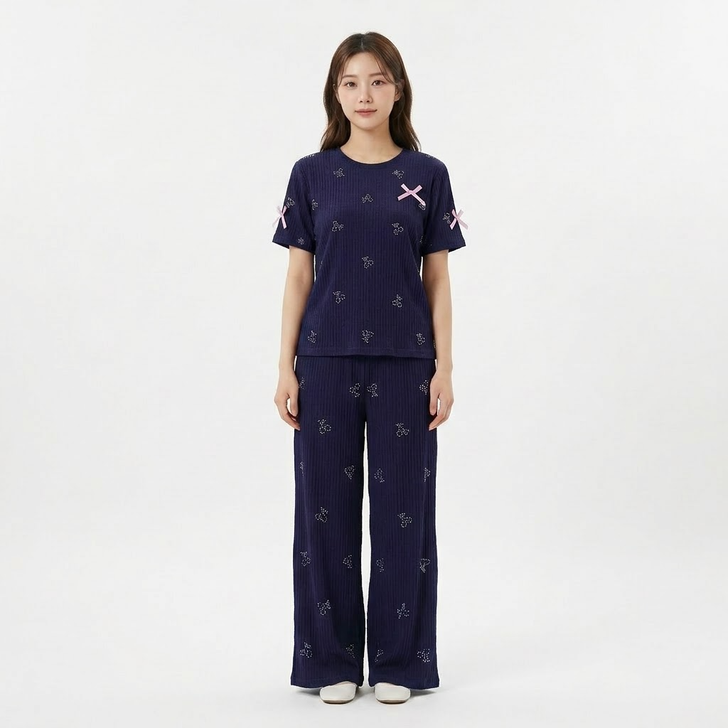 Women’s Stone Work Pajama 2pcs Set - KR032