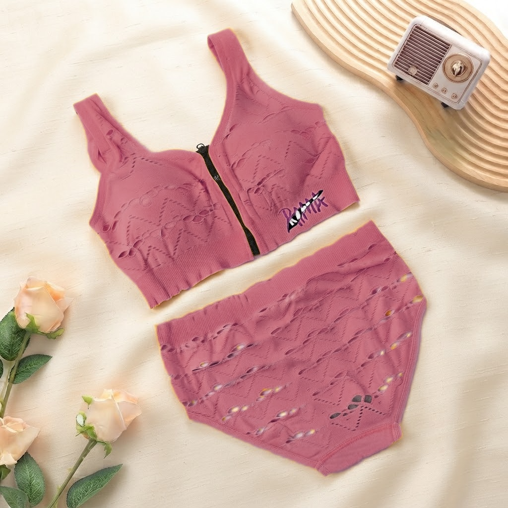 Women's Seamless Front-Zip Sports Bra and Panty Set - SET1749
