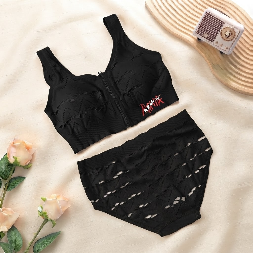 Women's Seamless Front-Zip Sports Bra and Panty Set - SET1749