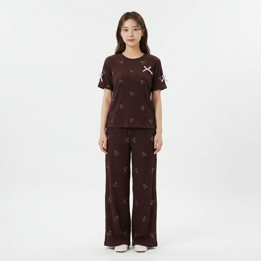 Women’s Stone Work Pajama 2pcs Set - KR032