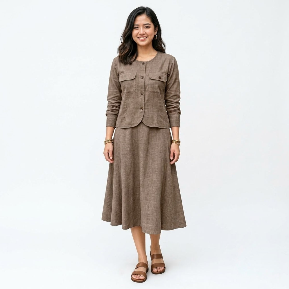 Lady Guoguo Women’s Button Front Linen Dress - HY001