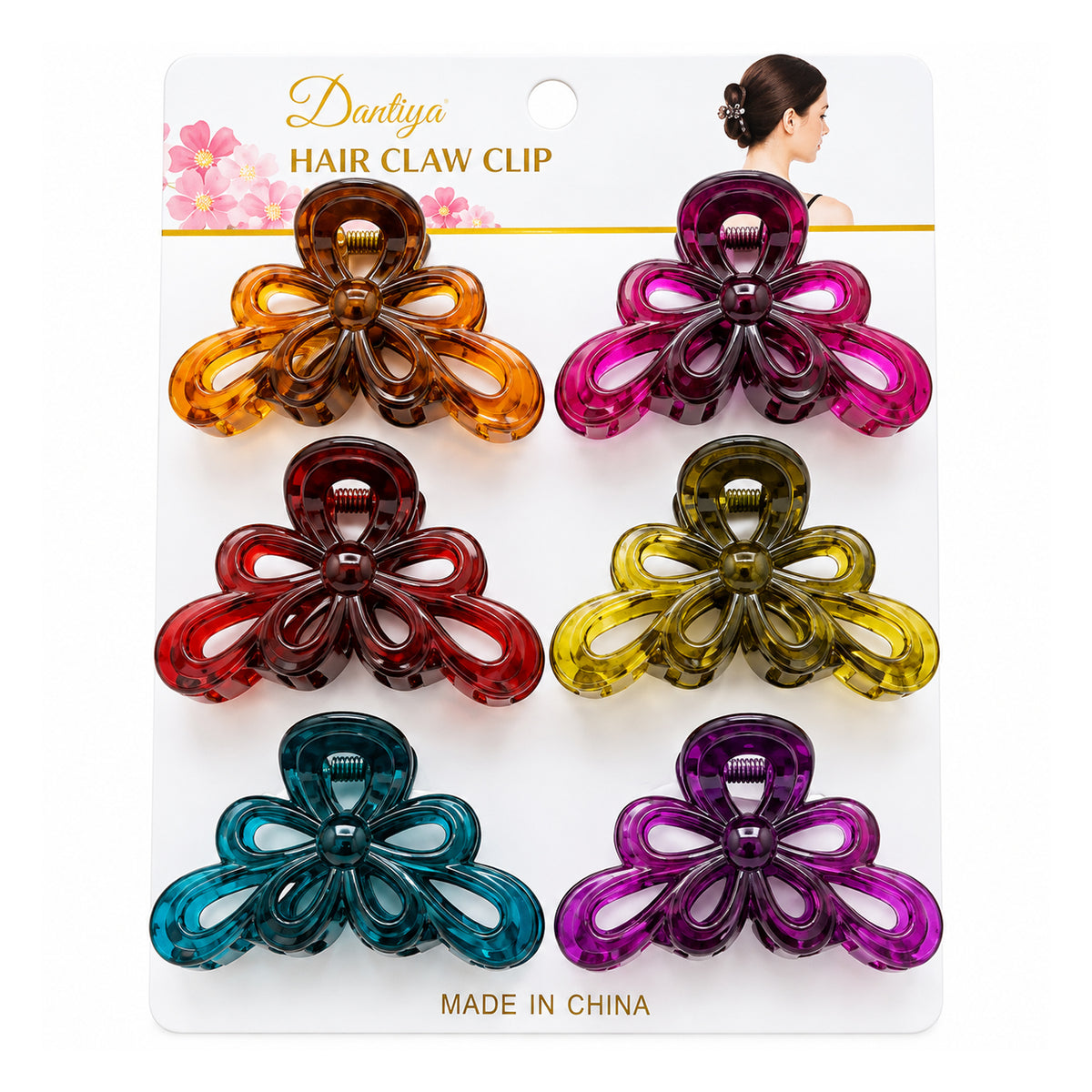 Dantiya Flower Shaped Hair Claw Clips - 6 Pcs (ACF0058)