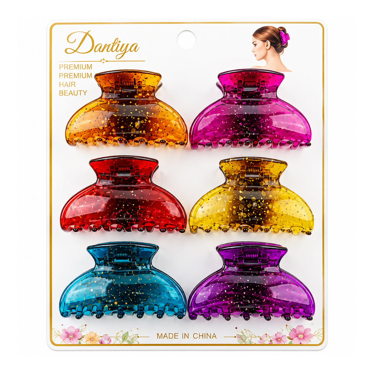 Dantiya Stylish Glossy Hair Claw Clips - 6 Pcs (ACG00107)