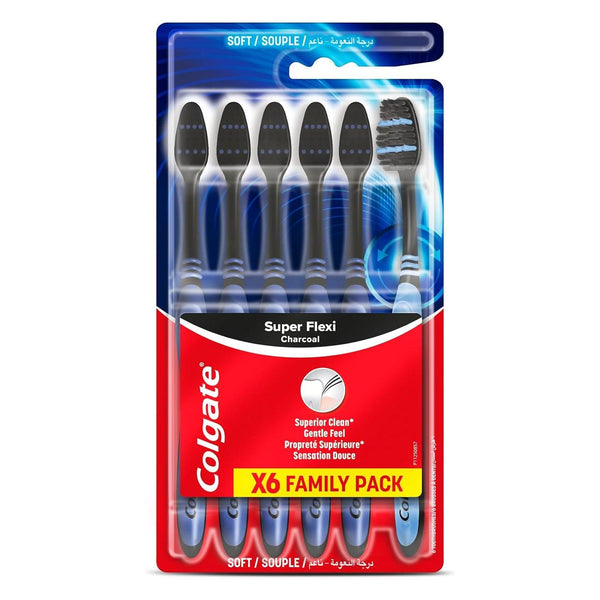 Colgate Super Flexi Charcoal Soft Toothbrush - 6 Pcs - Pinoyhyper