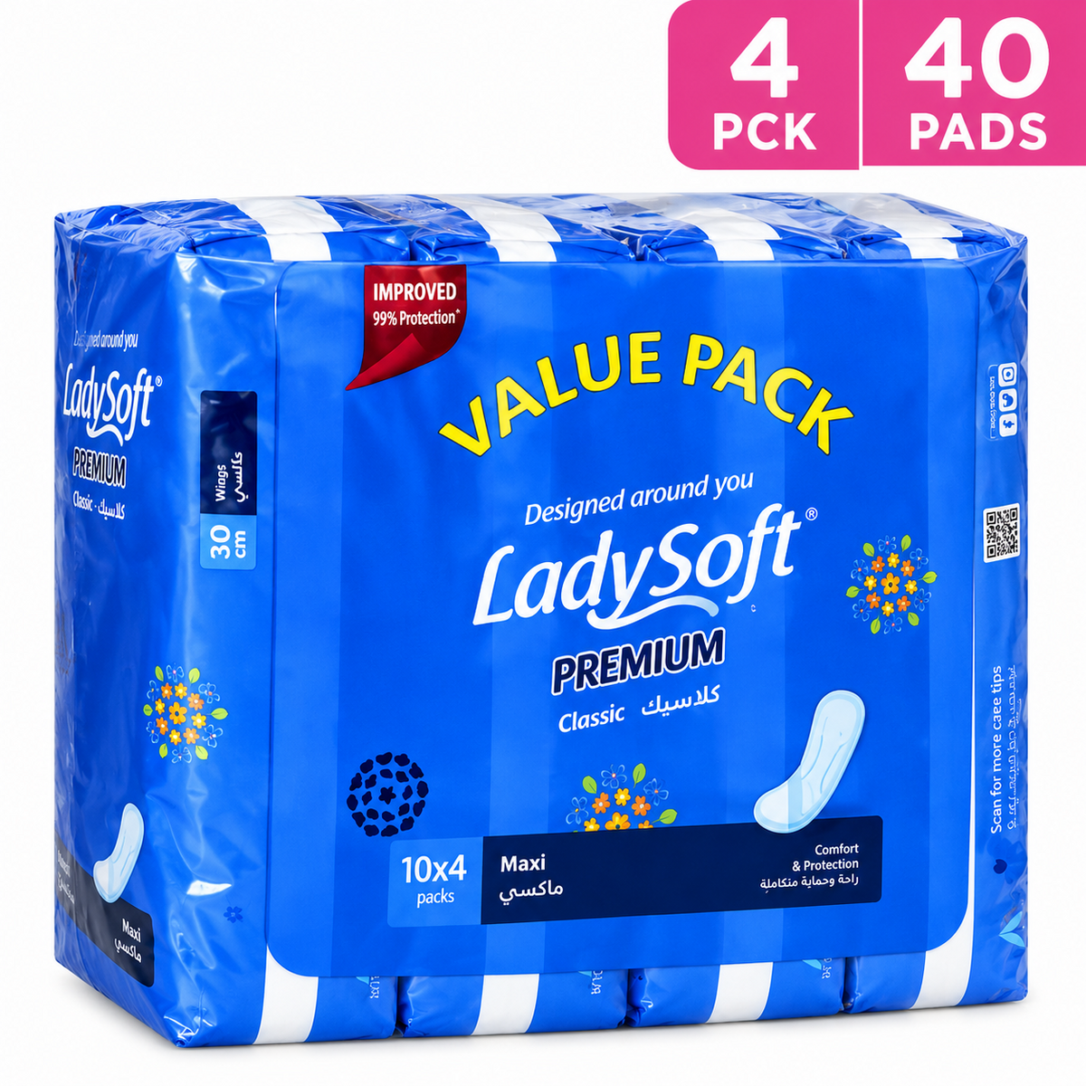 Lady Soft Premium Classic Pads Maxi Value Pack - 10'S Pads X 4 (40 Pads)