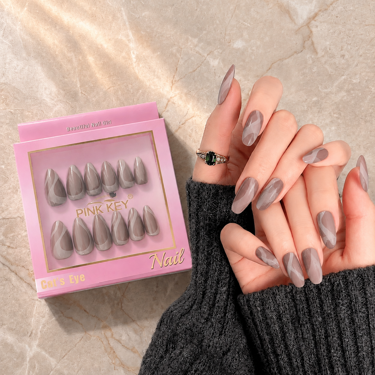 Pink Key High-End Wearable Nail Art #01 - PK24091 (12 Pcs)