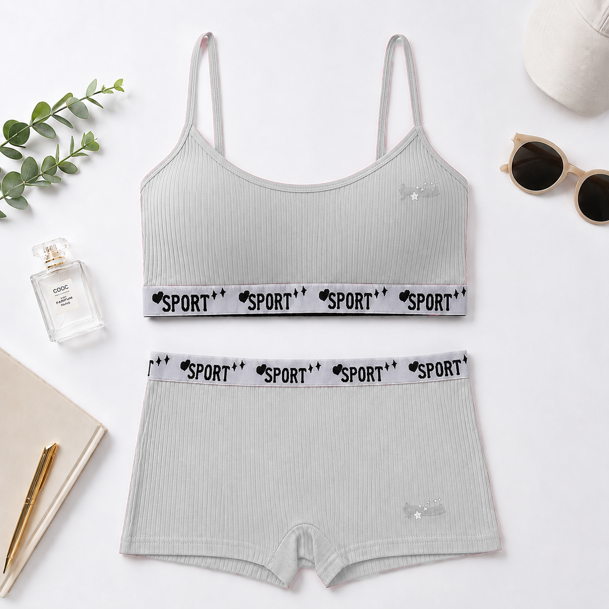 Ribbed Cotton Training Sports Bra & Shorts Set - MT502