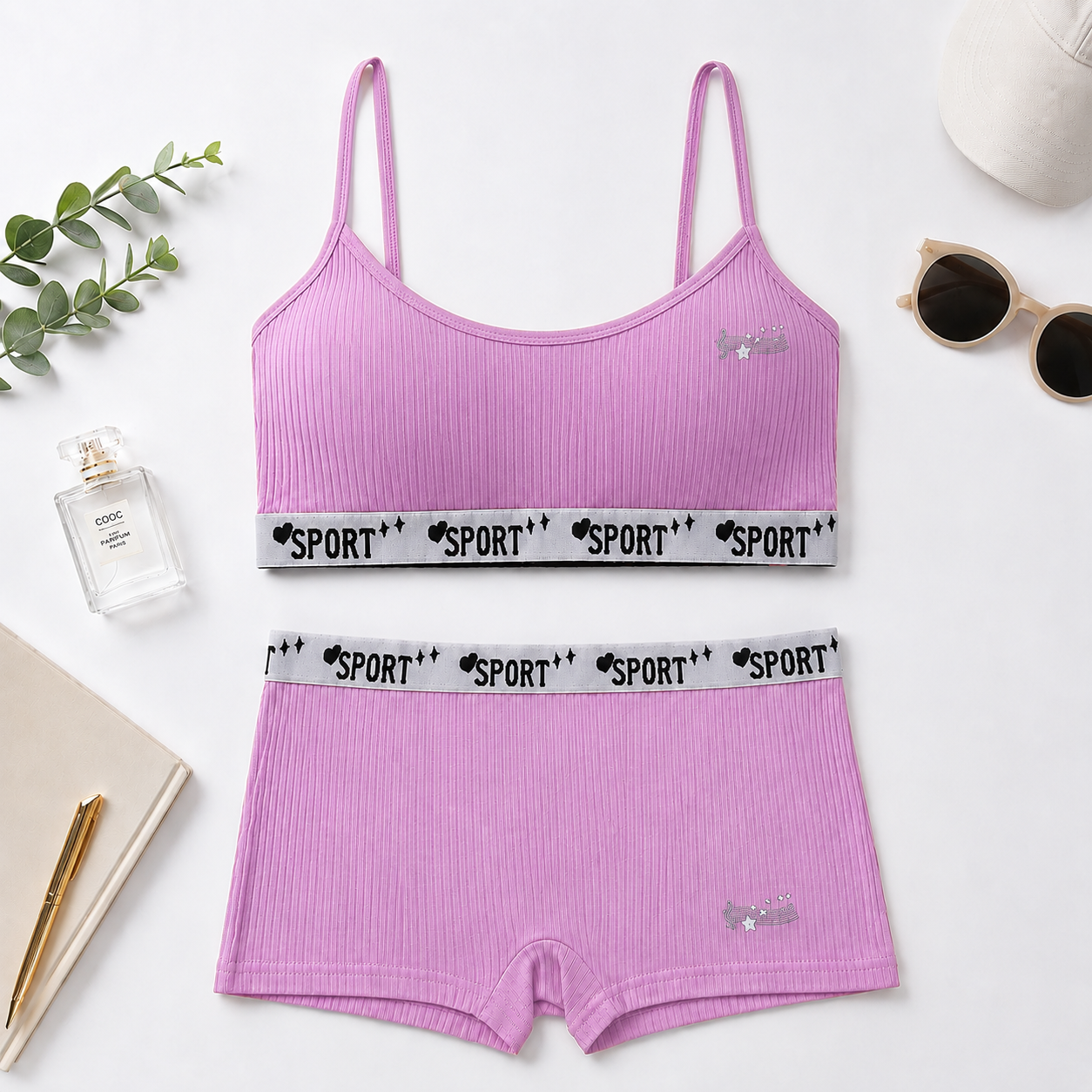 Ribbed Cotton Training Sports Bra & Shorts Set - MT502