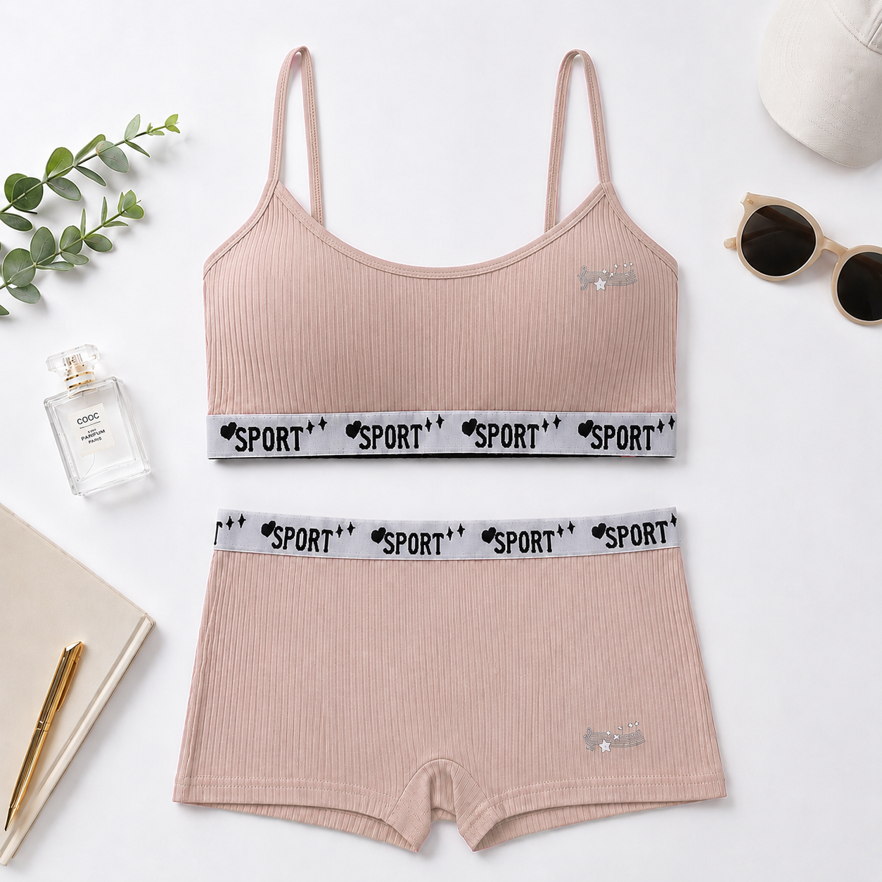 Ribbed Cotton Training Sports Bra & Shorts Set - MT502