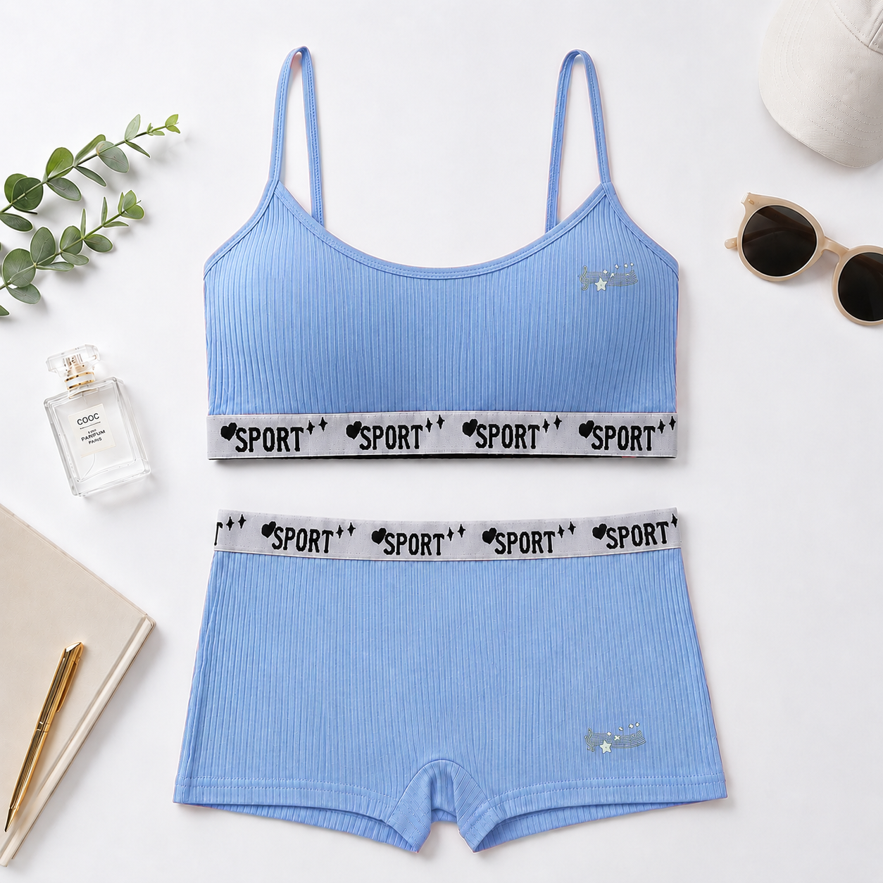 Ribbed Cotton Training Sports Bra & Shorts Set - MT502